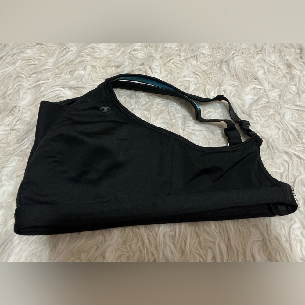 Champion Black Sports Bra with Light Blue Trim - Picture 3 of 8